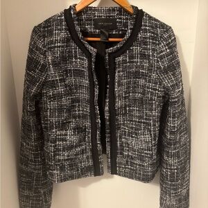 Women’s Ann Taylor Cropped Blazer Jacket Black & White Boucle, Size 8